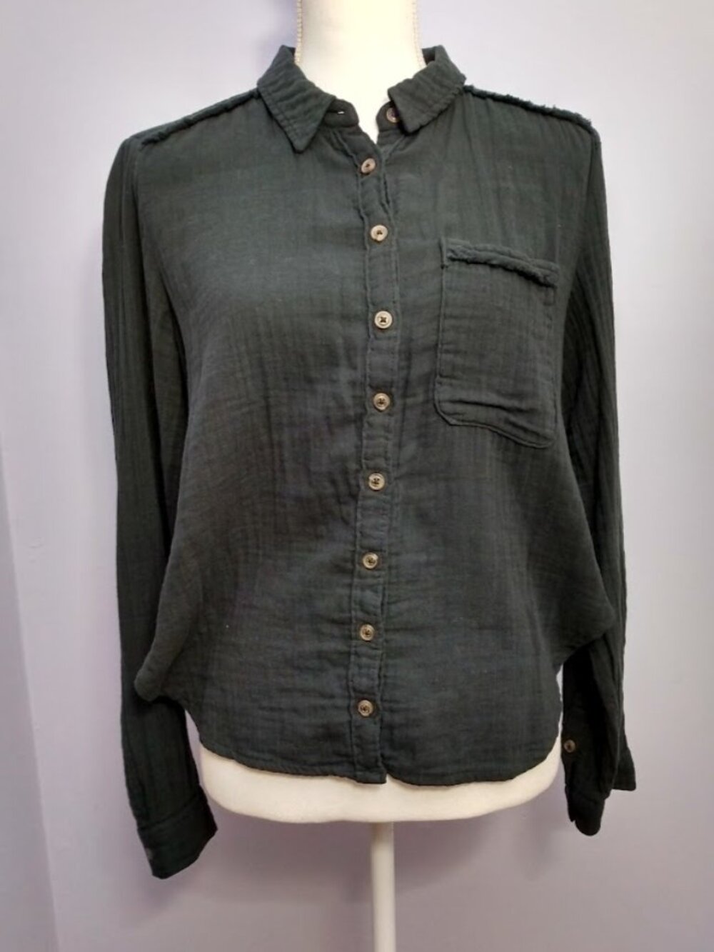 Pilcro Anthropologie Button Up Shirt Women’s S Black Gauze Cotton Long Sleeves